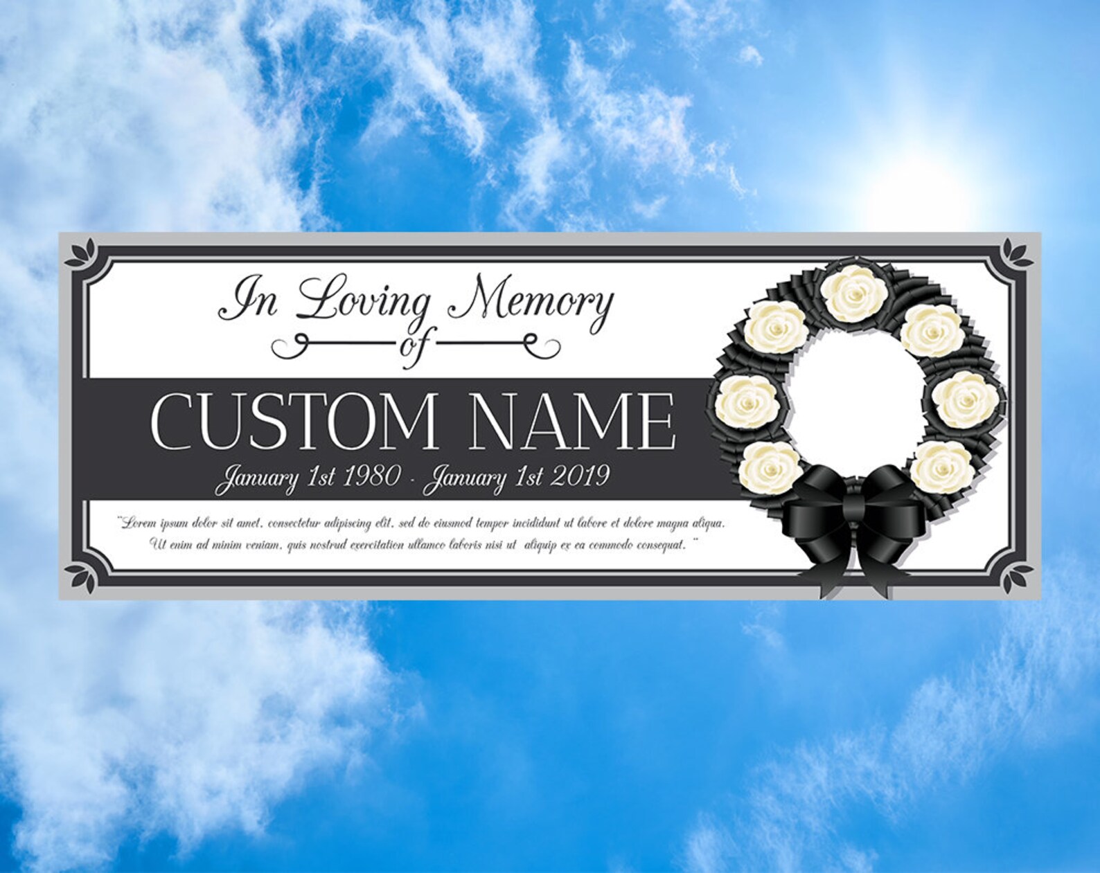 Floral Wreath Funeral Memorial Banner Custom Personalized Etsy