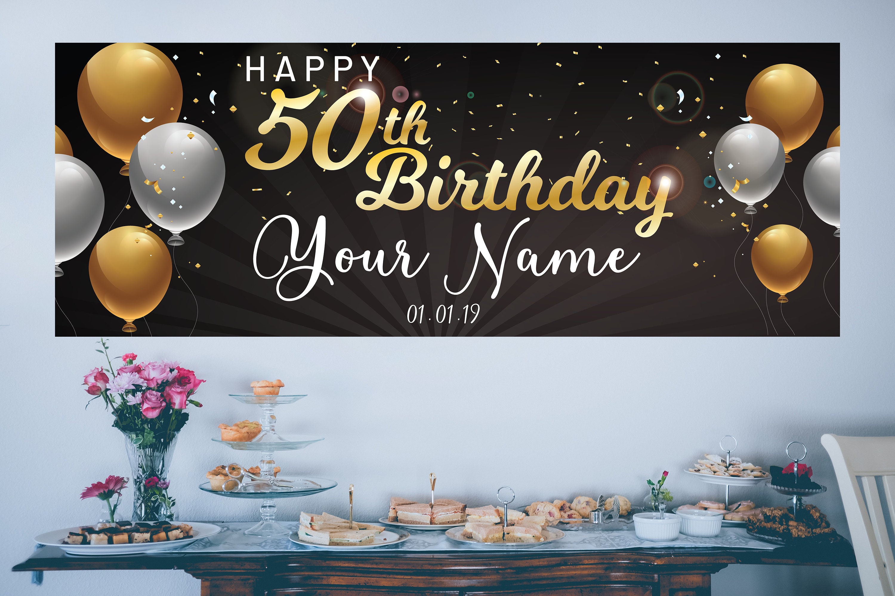 50th Birthday Banner Personalized Custom Birthday Banner | Etsy