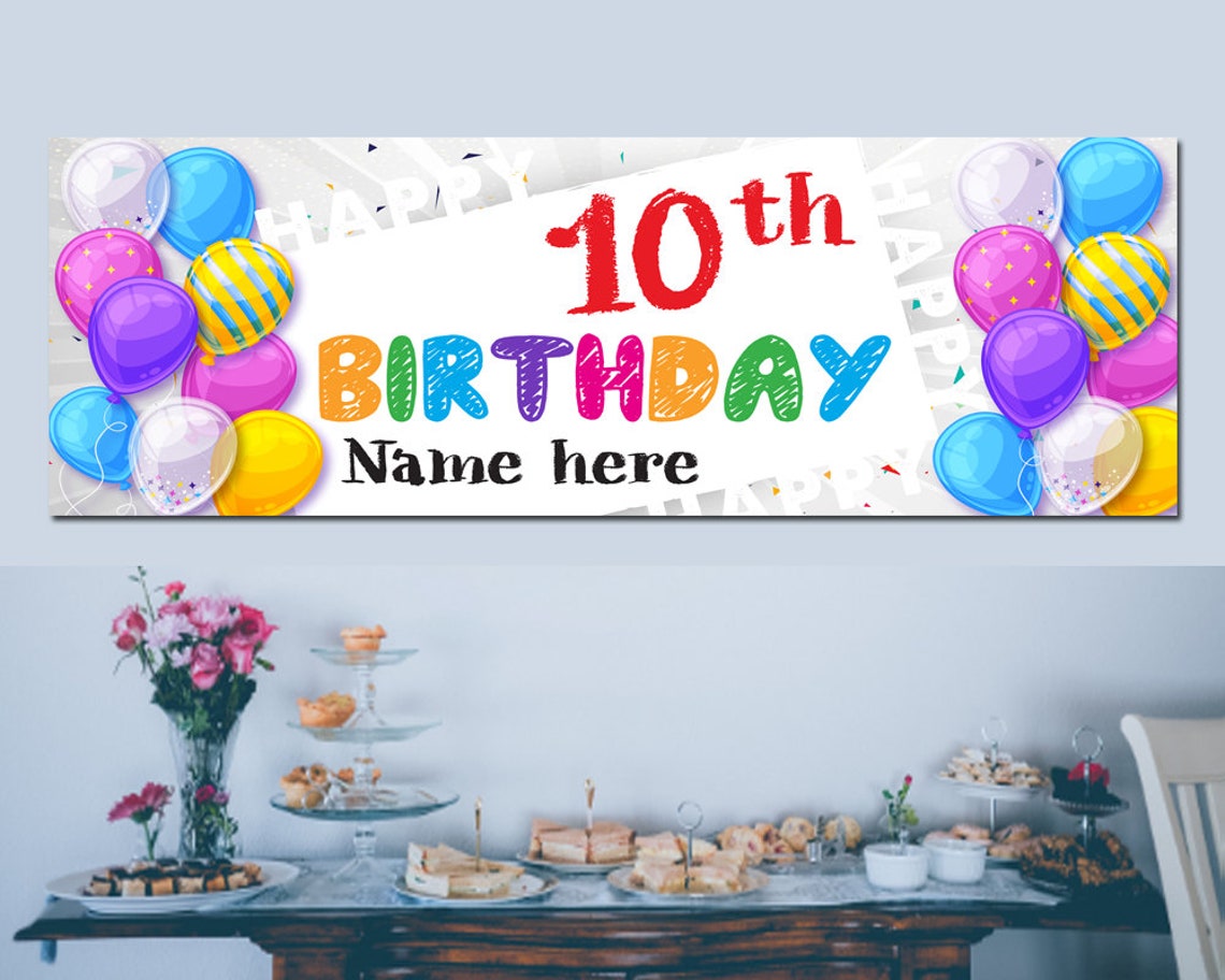 Happy 10th Birthday Banner Custom Banner Birthday Birthday Etsy UK