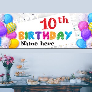 Happy 10th Birthday Banner Custom Banner Birthday Birthday Party Sign ...