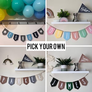 Pick Your Own Colours - Personalised Pastel Rainbow Name Bunting – Custom Felt Banner for Nursery, Kids Room or Baby Shower Décor