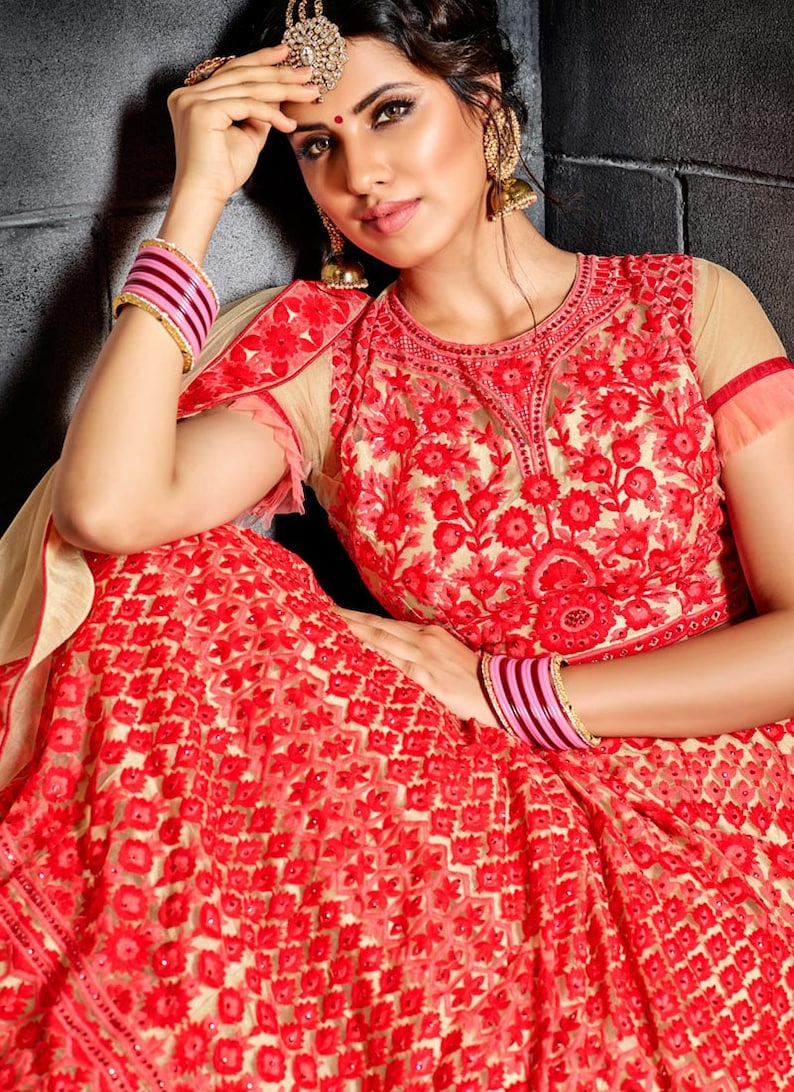 Custom Made Cream Net Designer Wedding Party Wear Lehenga Choli Chaniya Choli
