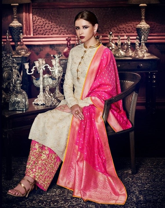 white and pink salwar suit
