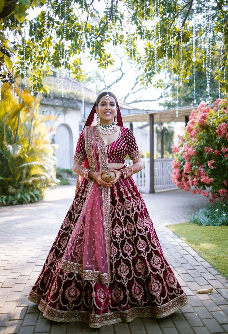 Sabyasachi inspired wedding Lehenga Heavy Beautiful Maroon Color