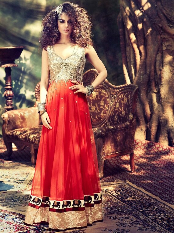 red anarkali gown