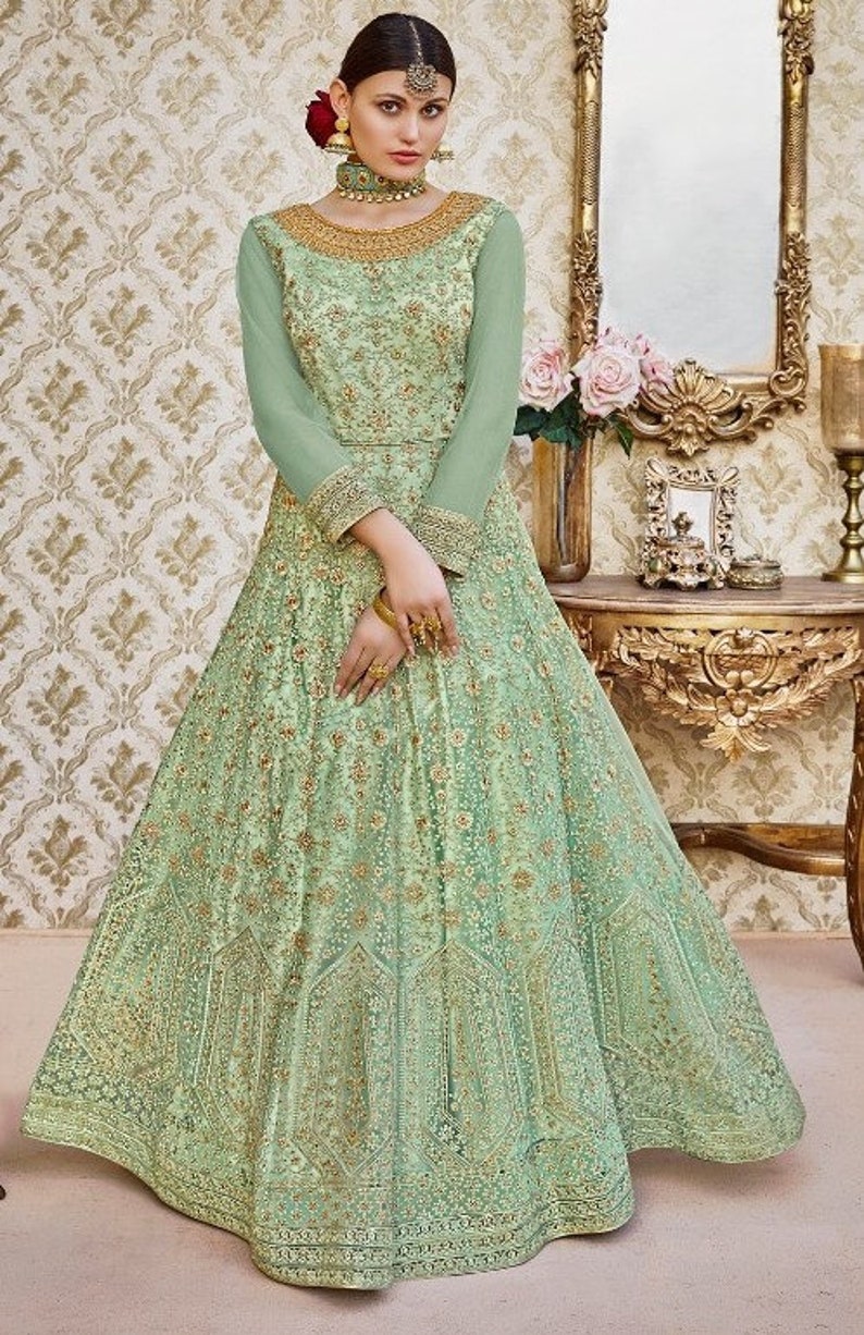 Wedding Punjabi Suit Lehenga Bridal Wear Gown Green Embroidered Ethnic Indian Pakistani Salwar Kameez Anarkali Suit Party Wear Kurti