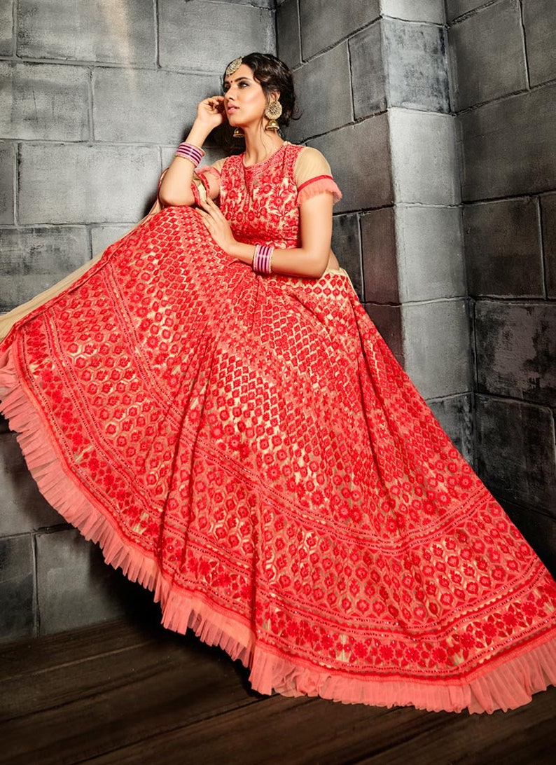 Custom Made Cream Net Designer Wedding Party Wear Lehenga Choli Chaniya Choli