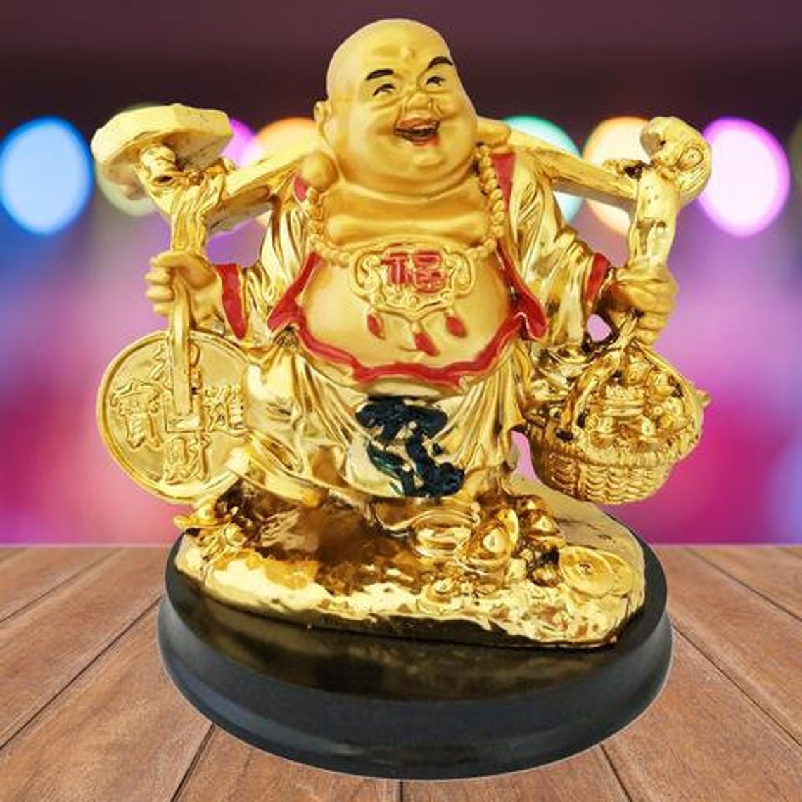 Happy Man Laughing Buddha Holding Wealth Coin and Ingots Etsy