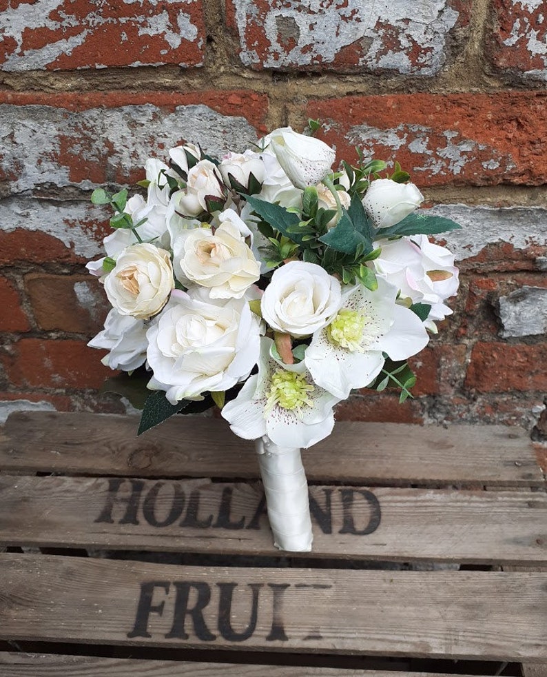 Hellebore & Rose Bridal Bouquet/ White Bouquet/ Wedding Etsy