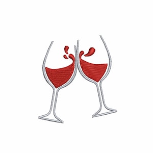 Peut inclure: Deux verres à vin qui s'entrechoquent, remplis de vin rouge. Les verres sont soulignés en argent.