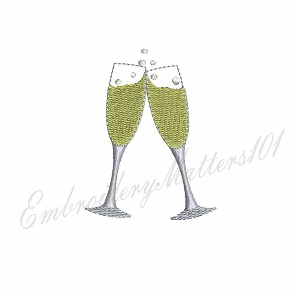 Champagne glasses embroidery design