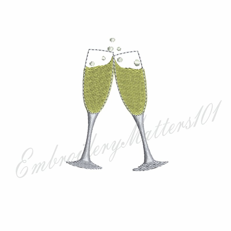 Champagne Glasses Embroidery Design Etsy UK