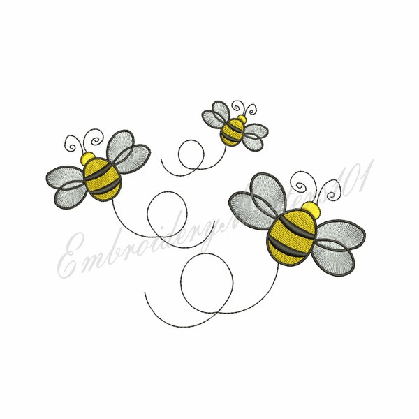 Bee embroidery design, 3 sizes