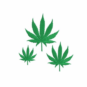 Cannabis leaf.  Marijuana embroidery design. Set of 3