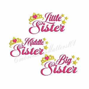 Big sister embroidery design. little sister. set of three