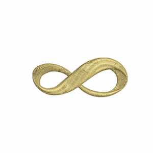 Peut inclure: Un symbole d'infini doré brodé sur un fond blanc.