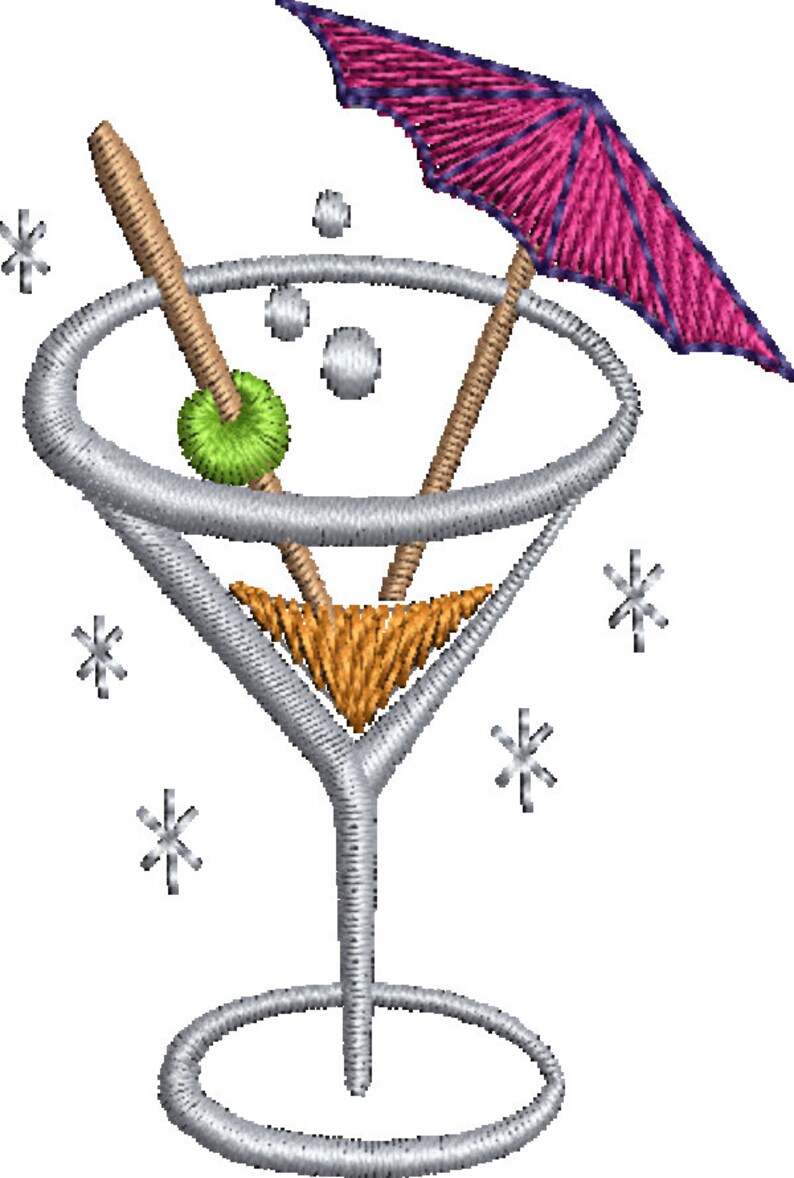 Cocktail Embroidery Design. Etsy