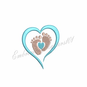 Baby feet in heart embroidery design