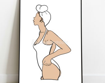 Black Digital Art - Mixed-Raced / Olive Skinned White /Black Woman Body Illustration Art Print