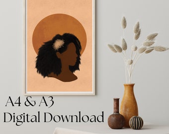 Orange Moon - Afro - Art Printable - Digital Download