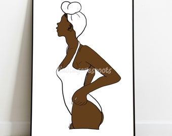 Black Woman - Side Body Illustration Art Printable