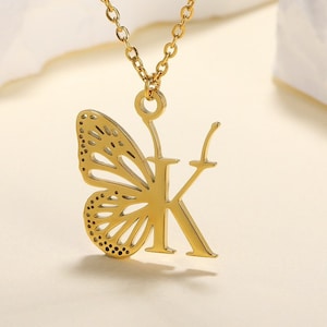 Personalized Butterfly Necklace - Capital Letter Pendant - Custom Gold Initial Necklace -Trendy Accessory - Butterfly Jewelry - Gift For Her