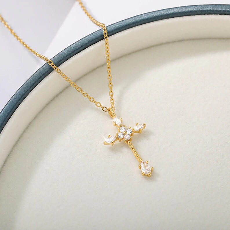 Dainty Cross Necklace Diamond Cross Necklace Gold Cross Etsy