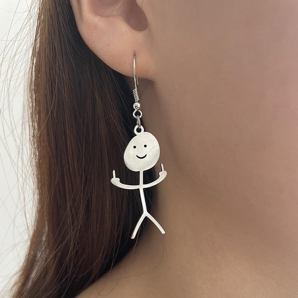 Funny Doodle Earrings - F*ck You Doodle Earrings - Hand Gesture Earrings - Stickman Earrings - Trendy Dangle Earrings - Funny Gifts For Her