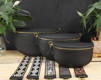 Black Togo Leather Bag and Crossbody Belt Leather for Women, Shoulder Bag with Strap,Fanny Pack Women Pattern, Gift for Her