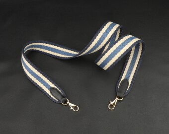 38 mm Navy/Begei/Blue Thi-color striped cotton shoulder strap for brand women bags