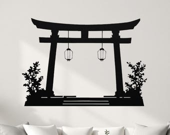 Japanese Torii Metal Art, Zen Metal Wall Sign, Lantern Gate Decor, Japanese Outdoor Decoration, Zen Garden Art