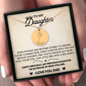 Birthday Gift for Daughter from Dad Personalized Necklace with Name and Birth Flower Custom Jewelry for Daughter’s Birthday Present from Dad