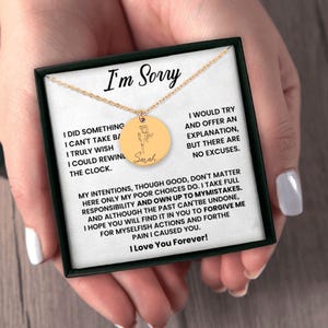 Presente de desculpas, colar de desculpas personalizado, cartão de desculpas, presente de desculpas para esposa, parceira e namorada, presente de desculpas para amiga, joias personalizadas de perdão
