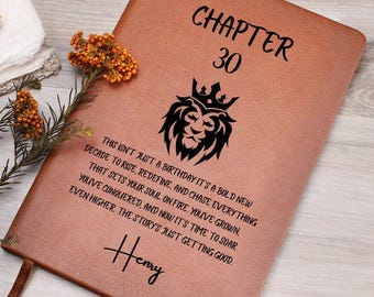 30th Birthday Husband Gift Chapter 30 Leather Journal with Lion Crown Design Inspirational Vegan Notebook for Men Son or Boyfriend