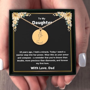Daughter 18th Birthday Jewelry From Dad Personalized Necklace Name Birth Flower Pendant Sentimental Jewelry With Message Card Present