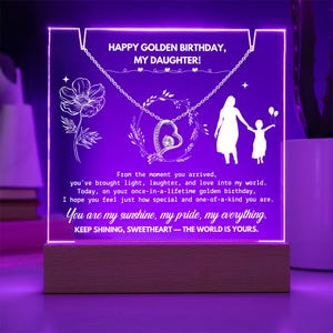 Golden Birthday Gift for Daughter Heart Necklace LED Plaque Special Gift from Mom for Once-in-a-Lifetime Golden Bday Celebration Present