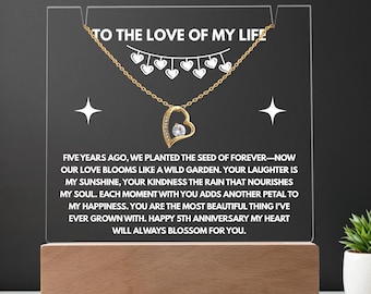 5 Year Anniversary Gift for Wife Heart Necklace with Romantic Message 5th Wedding Anniversary Gift from Husband to Wife 5th Anniversary Gift