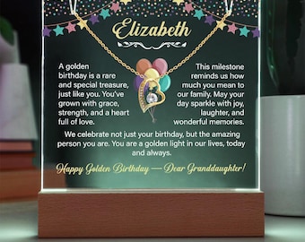 Granddaughter Golden Birthday Gift From Grandparents Love Necklace LED Acrylic Keepsake Jewelry Gift for Granddaughter Golden Birthday Gift