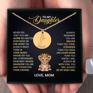 To My Daughter Necklace with Name & Birth Flower | Personalized Jewelry Gift from Mom | Custom Engraved Pendant | Birthday or Graduation Gif