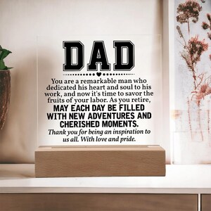 To My Dad Gift from Son or Daughter, Personalized LED Dad Plaque,  Custom Father’s Day Sign, Birthday or Christmas Gift for Dad
