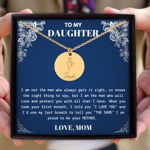 To My Daughter Christmas Love Necklace Gift from Mom Personalized Name & Birth Flower Jewelry Custom Daughter Necklace for Birthday