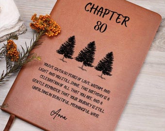 80th Birthday Gift for Women Personalized Leather Notebook Custom Engraved Diary Writing Memory Keepsake Milestone Celebration Lined Journal