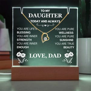 Collar para mi hermosa hija, regalo de joyería de padre a hija, oro blanco de 14 k u oro amarillo de 18 k, colgante de corazón de circonita cúbica de 6,5 mm, regalo de Navidad