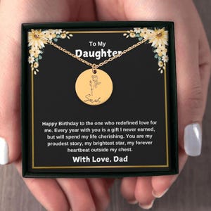 Carte d'anniversaire fille avec message de papa, bijoux sentimentaux, nom personnalisé, fleur de naissance, pendentif, cadeau sincère, cadeau d'anniversaire pour fille