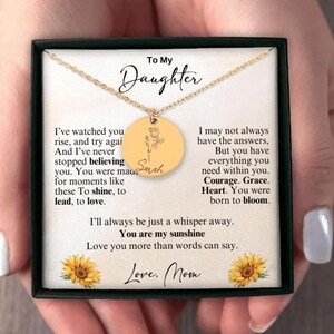 To My Daughter Xmas Necklace Gift From Mom, Birthday, Valentine&#39;s Special Beautiful Name & Birth Flower Jewel Gift For Daughter From Mother