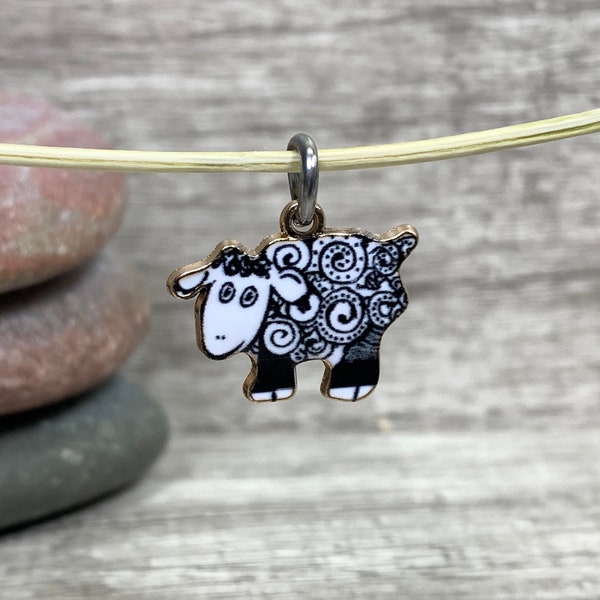 6 Black & White Sheep Enamel Charms with Jump Rings | Jewelry Making Supplies | Craft Supplies | Jewelry Charms