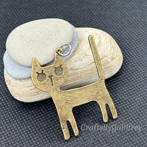 6 Large Cat Charms for Making Jewelry, Jump Rings Included, Jewelry & Craft Supplies, Animal Charms