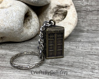Small Bronze Tardis Doctor Who Inspired Keychain | Police Box Keychain | Whovian Gifts