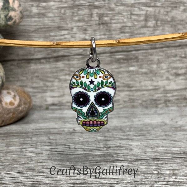 6 Colorful Sugar Skull Enamel Charms for Making Jewelry | Jump Rings Included | Jewelry Making Supplies | Day of The Dead Charms