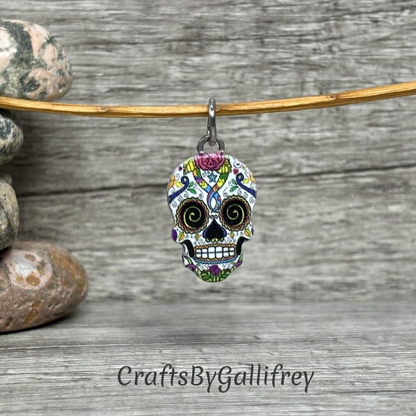 6 Sugar Skull Enamel Charms for Making Jewelry | Jump Rings Included | Jewelry Making Supplies | Halloween Charms